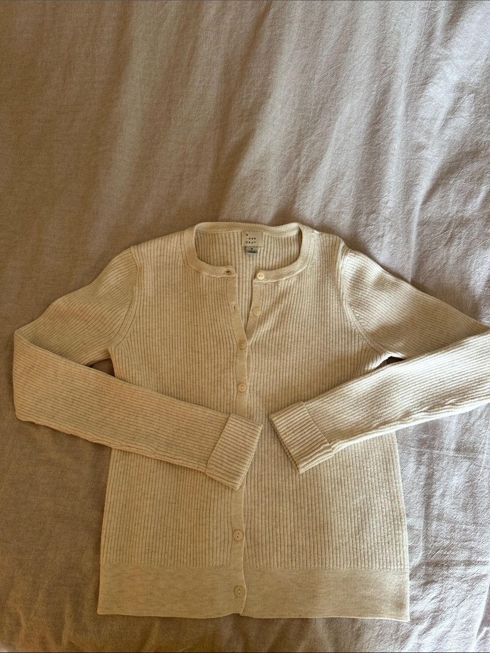 a new day Cream Ribbed Button-Up Cardigan